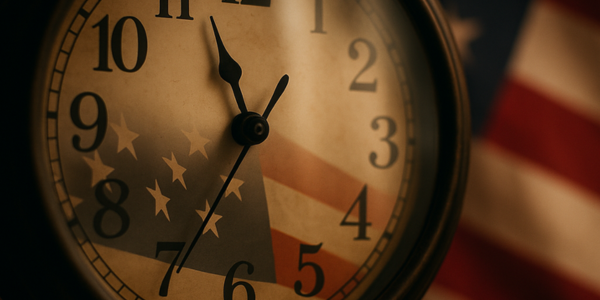 Clock with American flag background