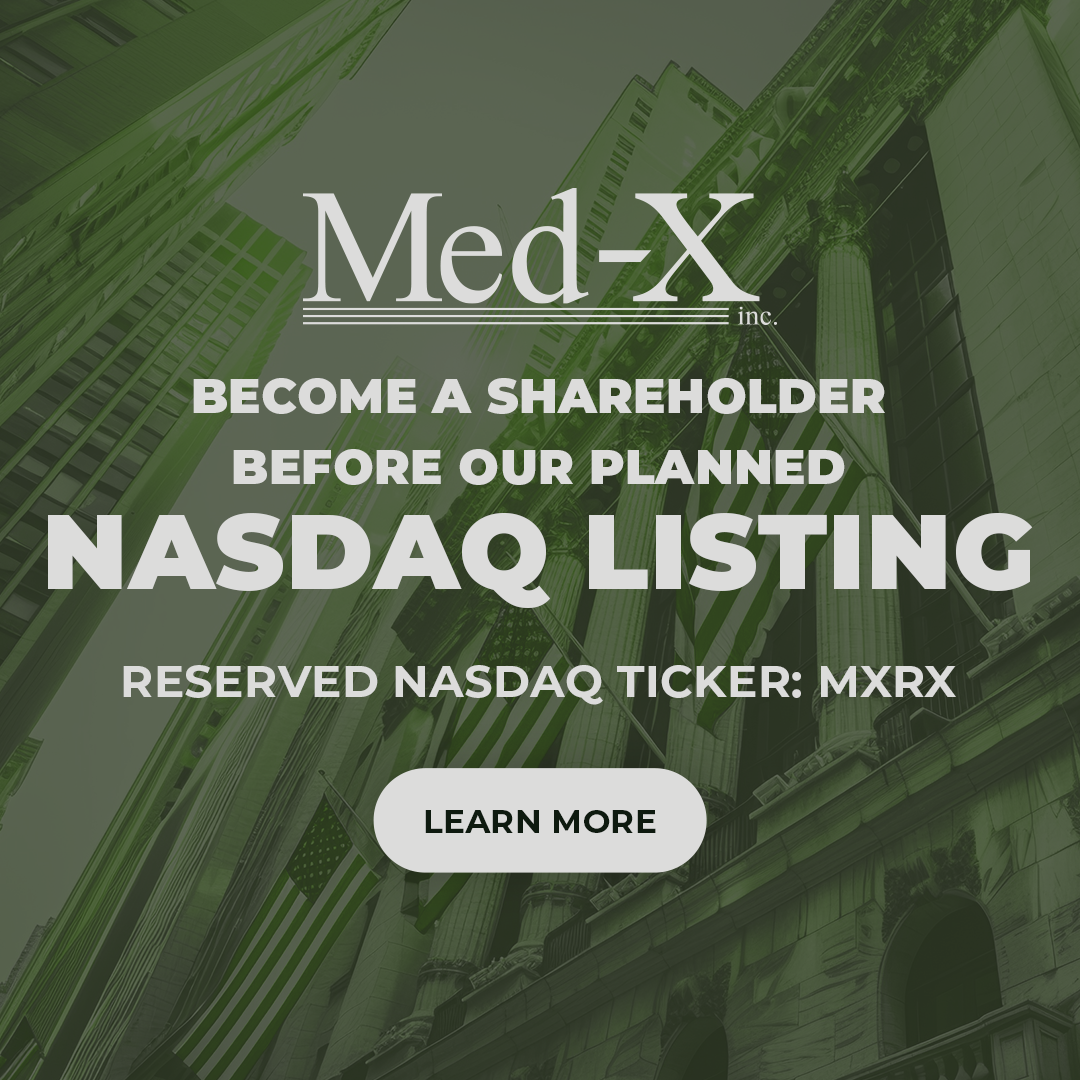 Artistic camera angel on Wall St with the words Med-X | BECOME A SHAREHOLDER BEFORE OUR PLANNED NASDAQ LISTING | Reserved Nasdaq Ticker: MXRX | Learn More