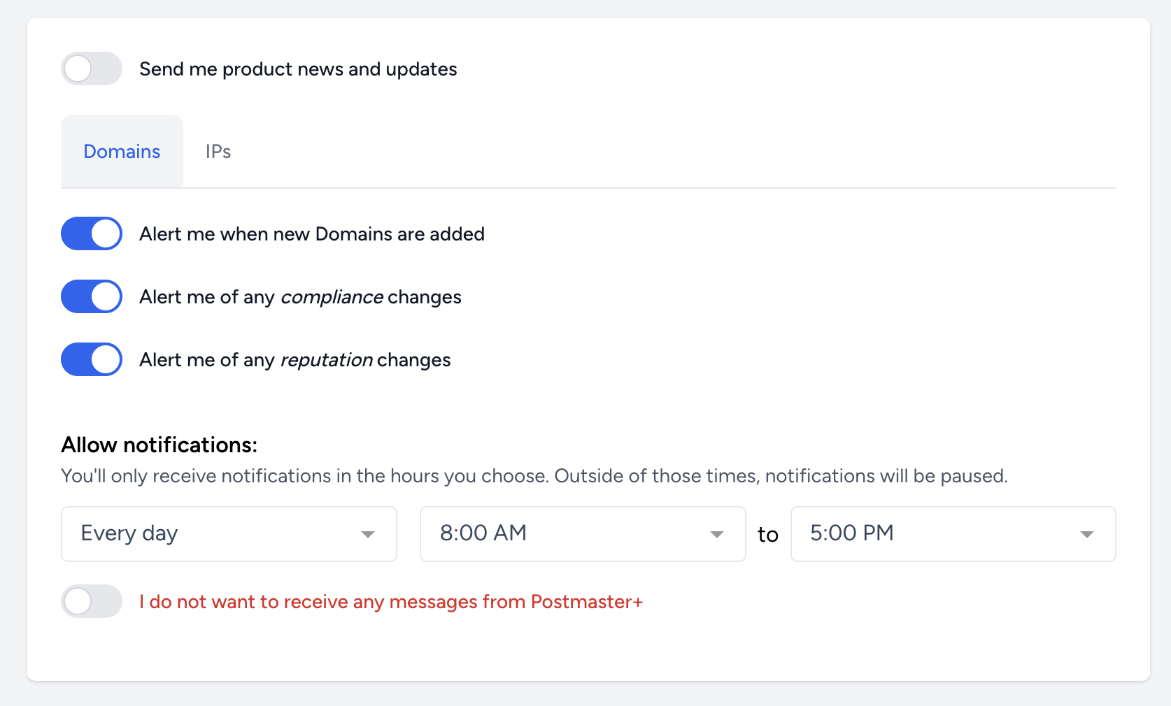 postmaster+ email preferences