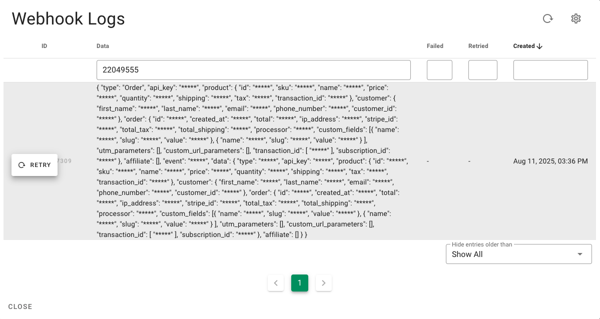 OptiPub SamCart Integration SamCart Webhook Logs
