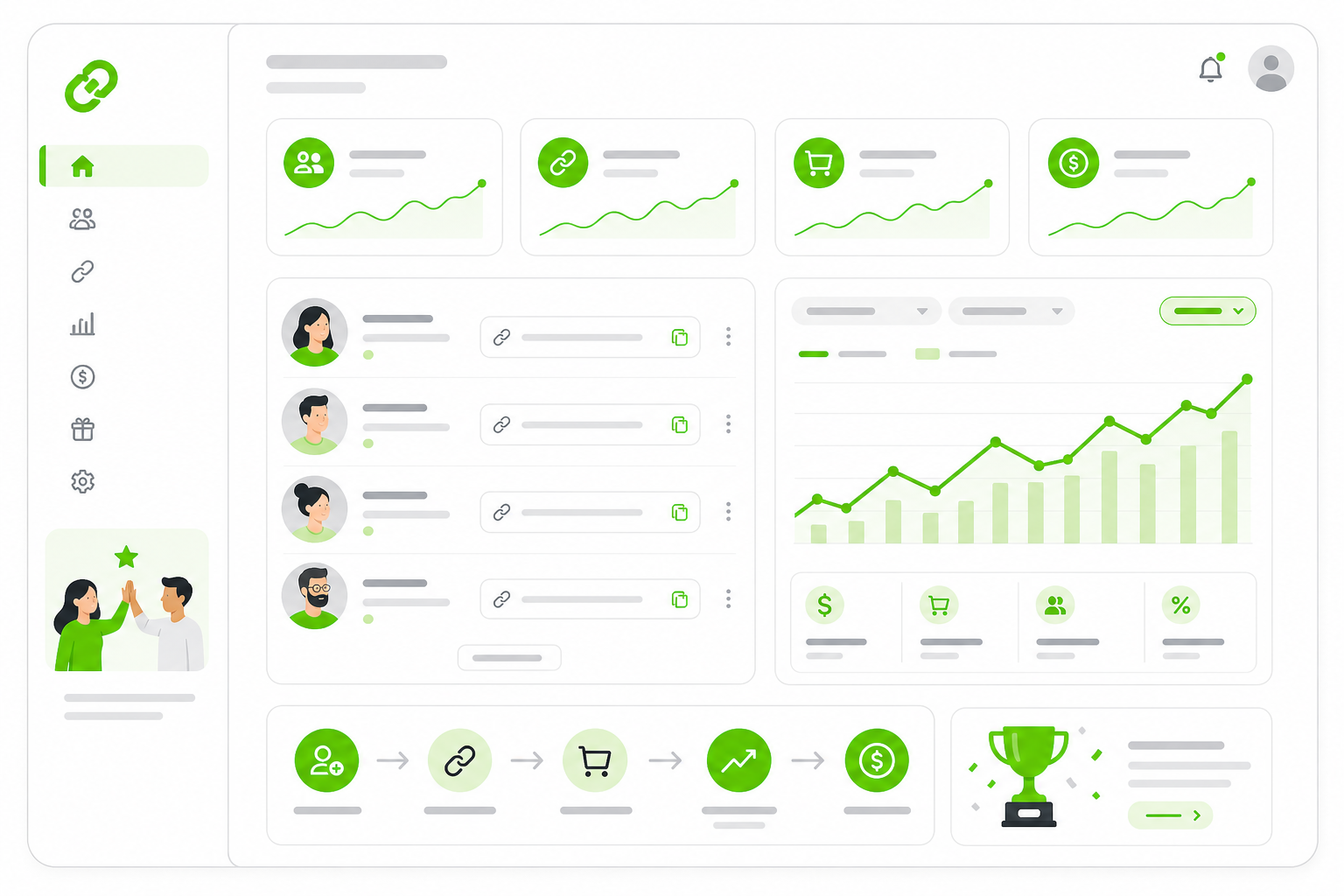Partner and affiliate management dashboard — referral links and commission tracking for partners