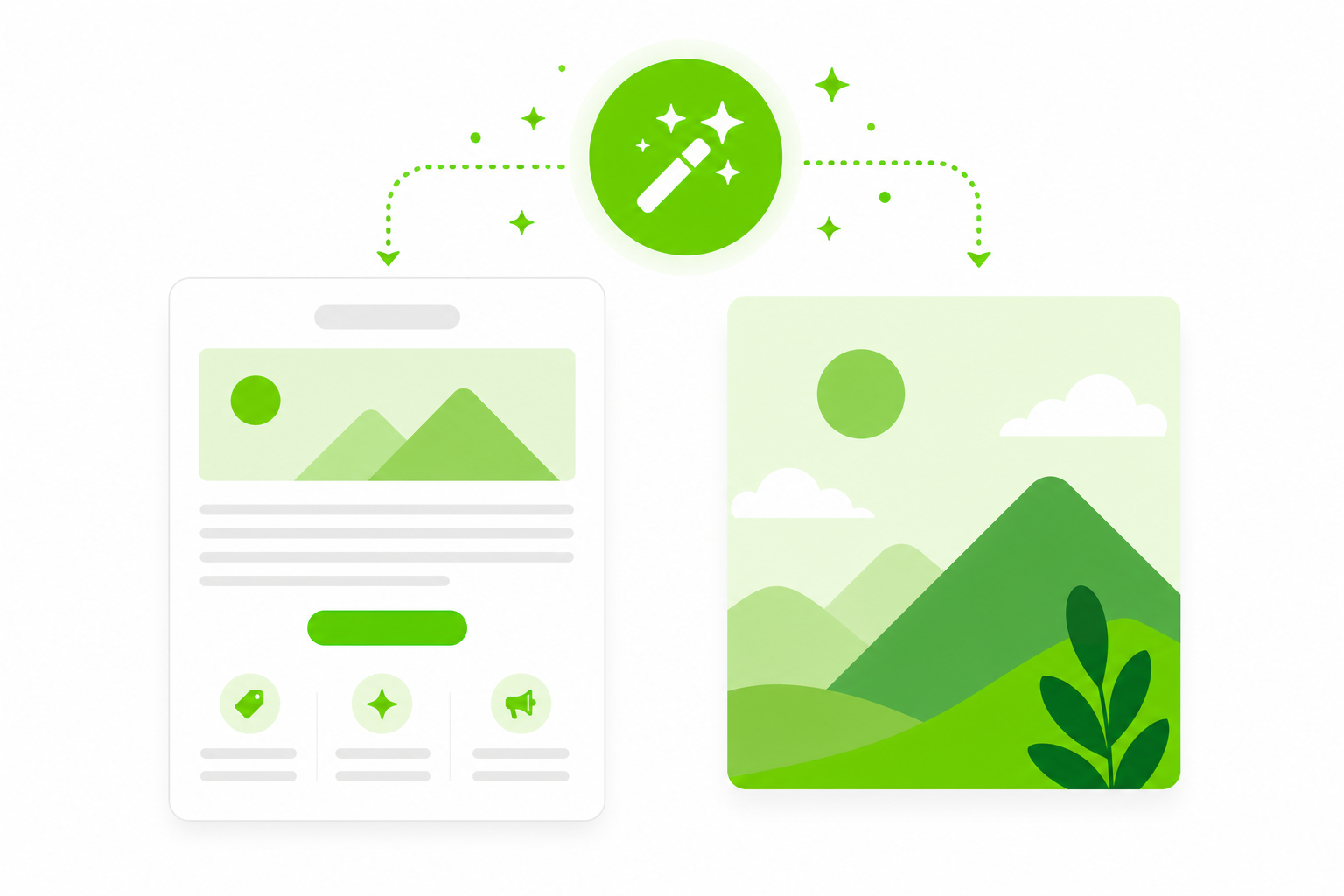 OptiPub AI tools — generating on-brand images and content for emails and pages from a prompt
