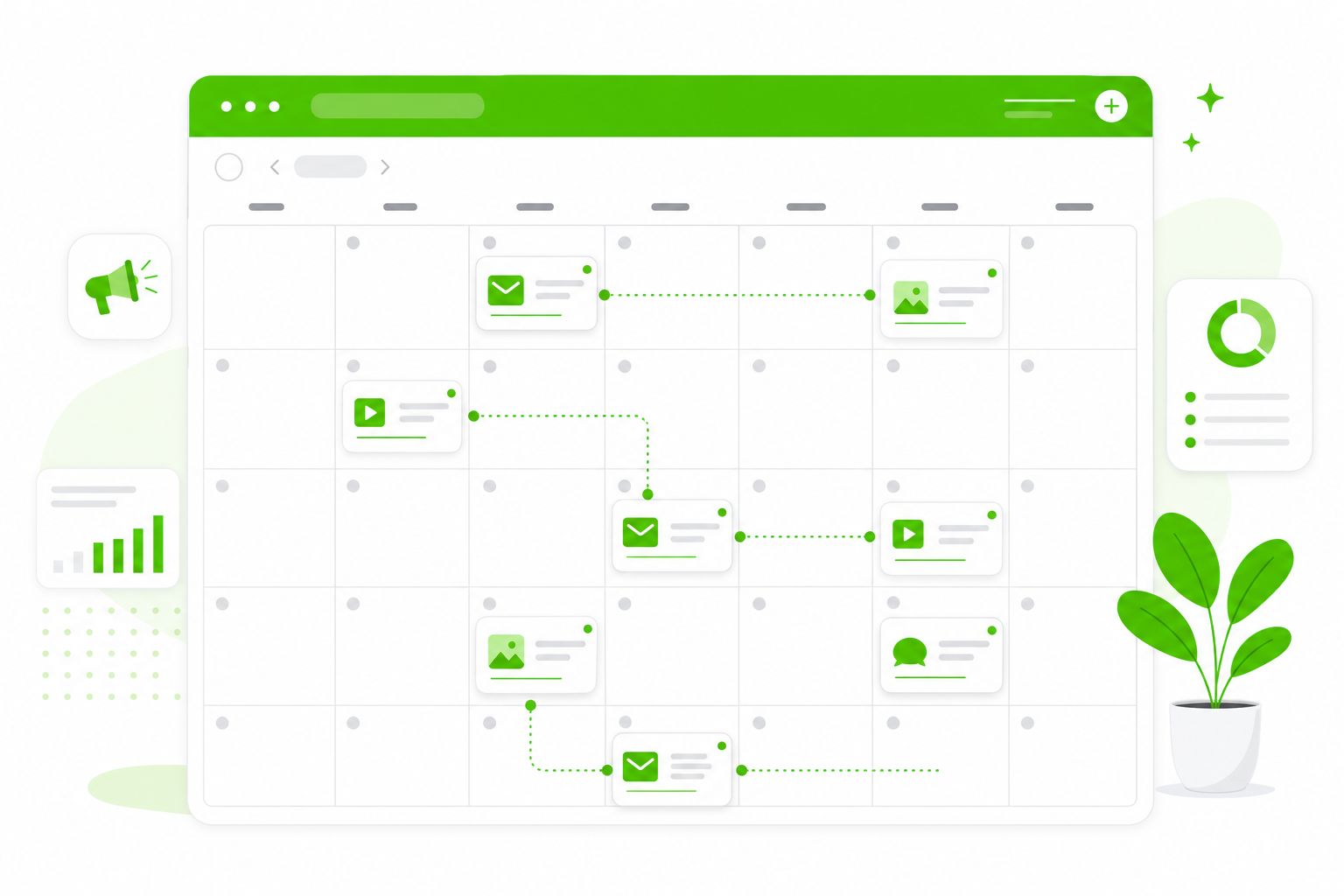 Marketing content calendar — a monthly grid of scheduled email campaigns and content across days