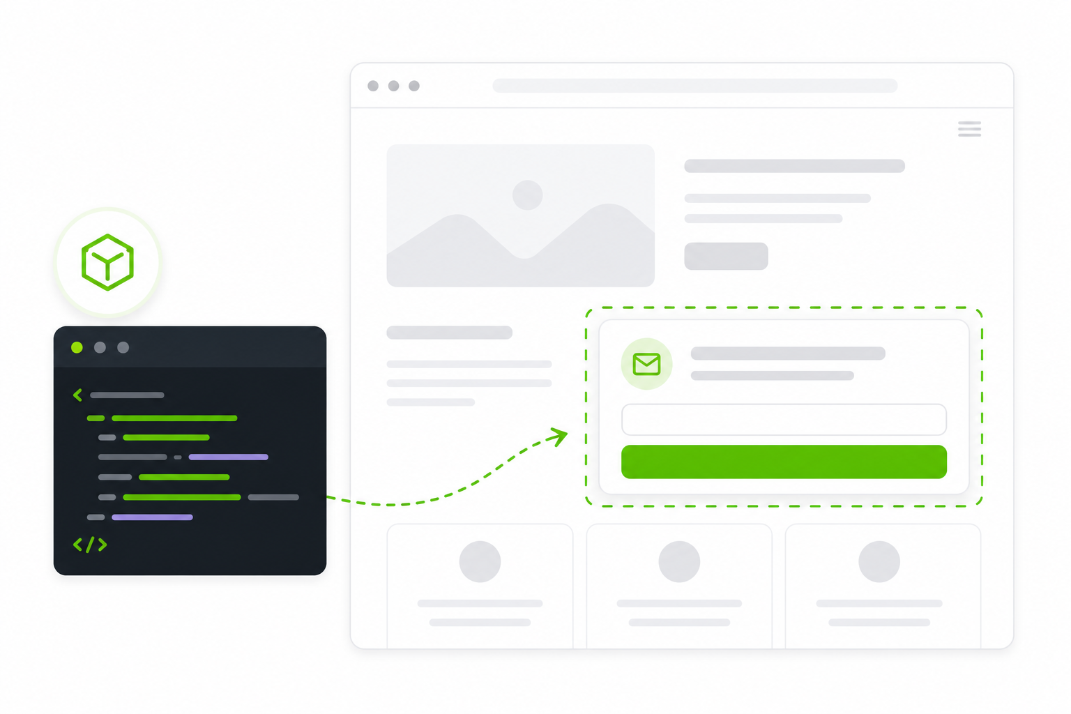 OptiPub SDK Elements — an embeddable subscription form widget added to a website via a code snippet