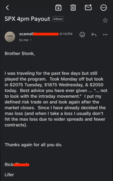 Email testimonial from Rick - best advice you have eve given