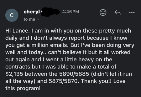 Email testimonial from Cheryl