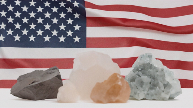Minerals, U.S. flag in background